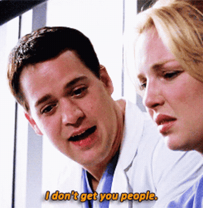 Man Saying I Don't Get You People To Woman GIF
