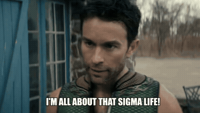 Man Saying I'm All About That Sigma Life In Front Of Blue Door GIF