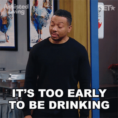 Man Saying It's Too Early To Be Drinking At Buffet GIF