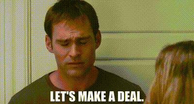 Man Saying Let's Make A Deal To Woman GIF
