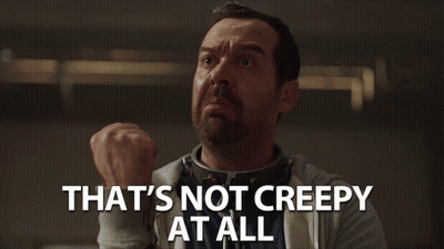 Man Saying Not Creepy At All Fist Up GIF