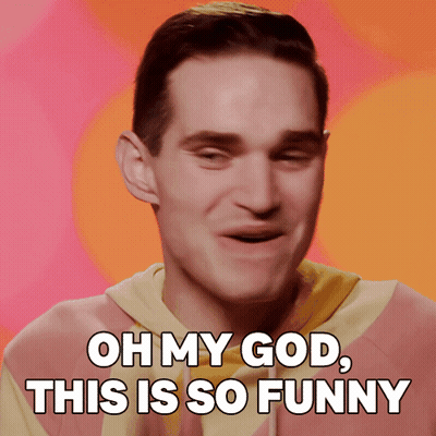 Man Saying Oh My God This Is So Funny Pink Orange Background GIF