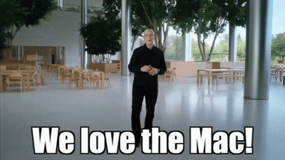Man Saying We Love The Mac In Large Room GIF