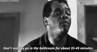 Man Says Don't Nobody Go In The Bathroom For 35-45 Minutes Black And White Photo GIF