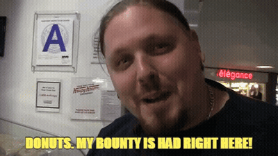 Man Says Donuts My Bounty Is Had Right Here In Front Of Krispy Kreme Sign GIF