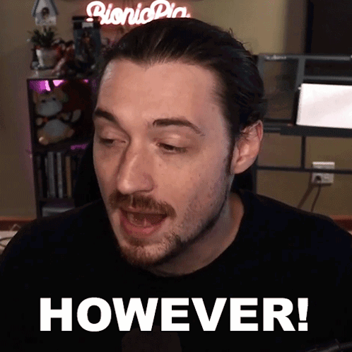 Man Says However In Front Of Bionic Pin Neon Sign GIF