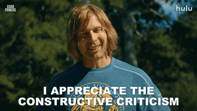 Man Says I Appreciate The Constructive Criticism In Front Of Hulu Logo GIF