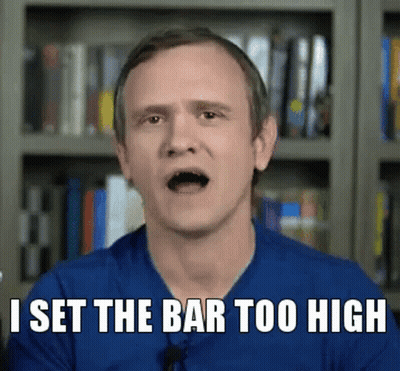 Man Says I Set The Bar Too High In Front Of Bookshelf GIF