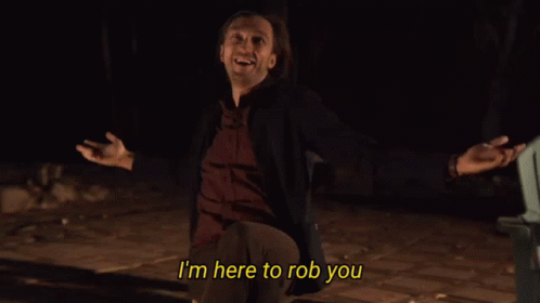 Man Says Im Here To Rob You In Yellow Letters GIF