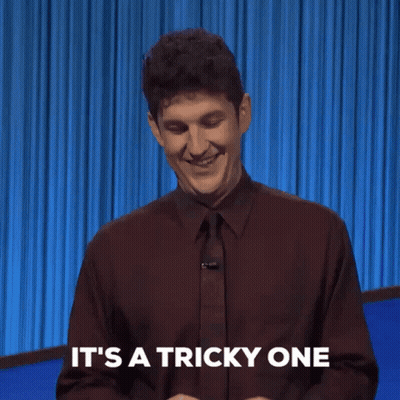 Man Says It's A Tricky One On Blue Background GIF