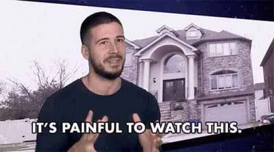 Man Says It's Painful To Watch In Front Of Stone House GIF