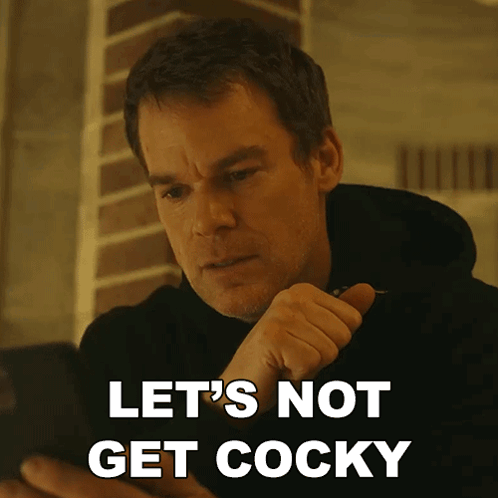 Man Says Let's Not Get Cocky Looking At Cell Phone GIF