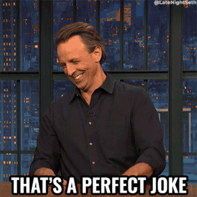 Man Says That's A Perfect Joke In Front Of City Skyline GIF