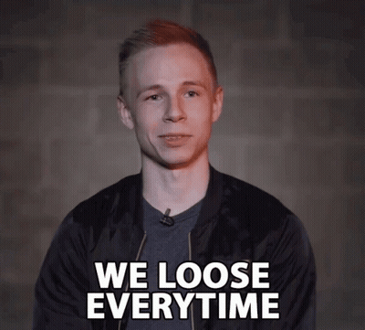 Man Says We Loose Everytime In Front Of Dark Background GIF