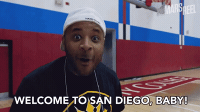 Man Says Welcome To San Diego Baby In Basketball Court GIF