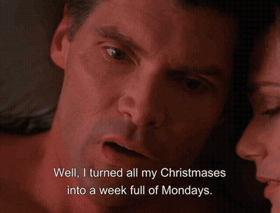 Man Says Well I Turned All My Christmases Into A Week Full Of Mondays To Woman GIF