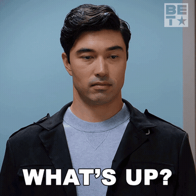 Man Says What's Up On Blue Background GIF