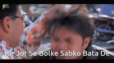 Man Scratching Another Man's Head Saying Jor Jor Se Bolke Sabko Bata De GIF