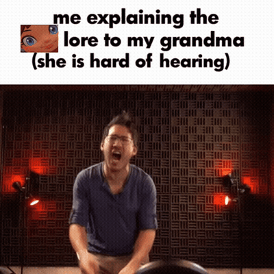 Man Screaming Explaining Lore To Hard Of Hearing Grandma GIF