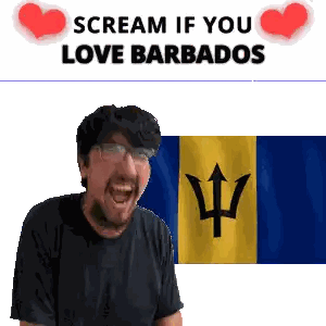 Man Screaming In Front Of Barbados Flag Saying Scream If You Love Barbados Sticker