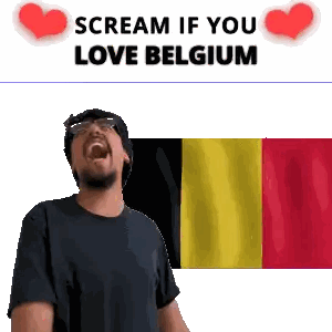 Man Screaming In Front Of Belgium Flag Saying Scream If You Love Belgium Sticker