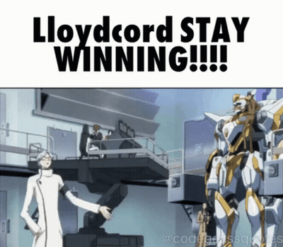 Man Shaking Hands With Robot Saying Lloydcord Stay Winning GIF