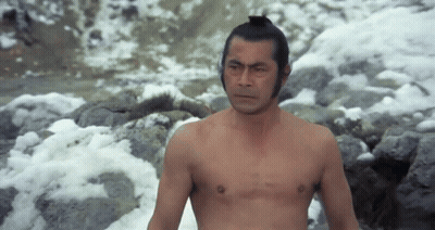 Man Shirtless Standing By Snowy River GIF