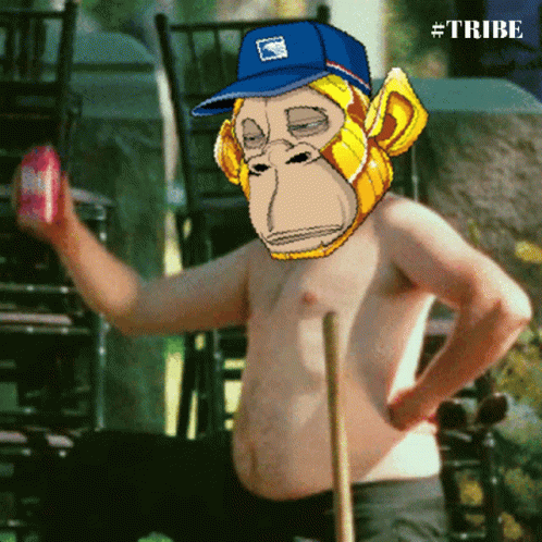 Man Shirtless With Monkey Mask And Tribe Text GIF