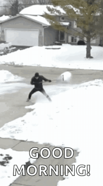 Man Shoveling Snow With Dog Watching GIF
