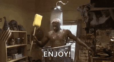 Man Showering Holding Sponge GIF