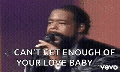 Man Singing Into Microphone I Can't Get Enough Of Your Love Baby GIF