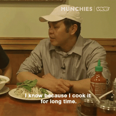 Man Sits At Table With Food Says I Know Because I Cook It For Long Time GIF