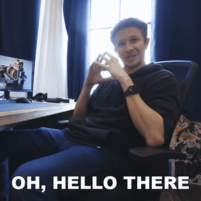 Man Sitting At Computer Saying Oh Hello There GIF