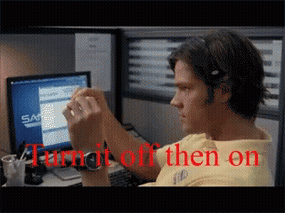 Man Sitting At Computer Saying Turn It Off Then On GIF