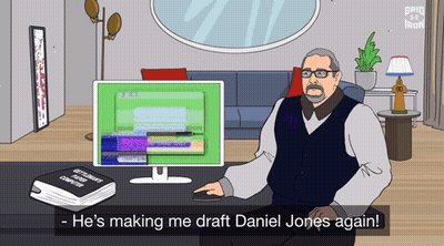 Man Sitting at Computer Says He's Making Me Draft Daniel Jones Again