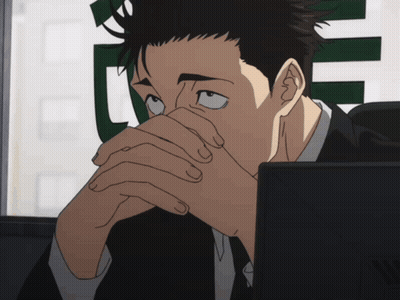 Man Sitting At Computer With Folded Hands GIF