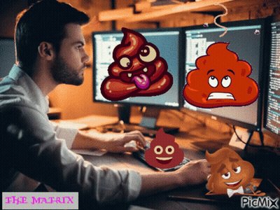 Man Sitting At Computer With Poop Picture GIF