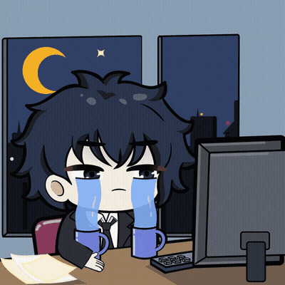 Man Sitting At Computer With Two Cups Of Water GIF