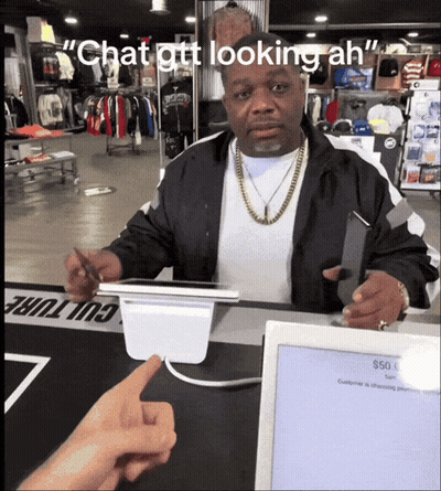 Man Sitting At Counter Chat Gtt Looking Ah GIF