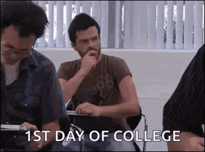 Man Sitting At Desk 1St Day Of College GIF
