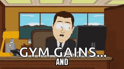 Man Sitting At Desk Saying Gym Gains GIF