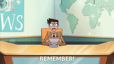 Man Sitting At Desk With Hazbin Hotel Sign GIF