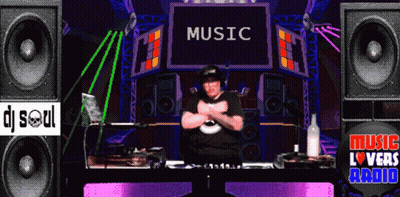 Man Sitting At Desk With Music Sign GIF