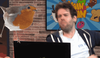 Man Sitting At Laptop With Ssim Cartoon Behind GIF