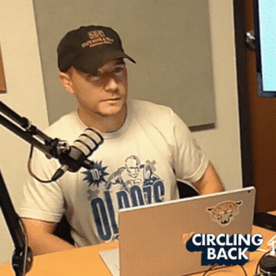 Man Sitting At Microphone And Laptop Saying Circling Back GIF