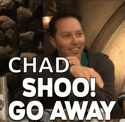 Man Sitting At Table Chad Shoo Go Away GIF