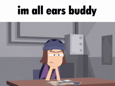 Man Sitting At Table Saying I'm All Ears Buddy GIF