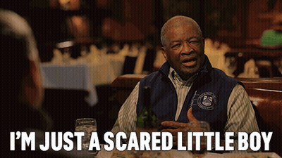 Man Sitting At Table Saying I'm Just A Scared Little Boy GIF