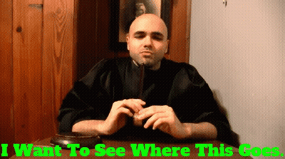 Man Sitting At Table Saying I Want To See Where This Goes GIF