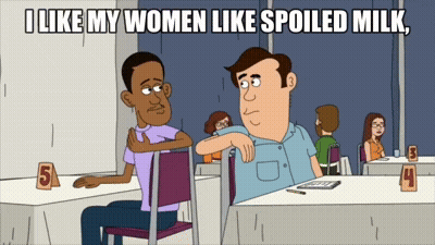 Man Sitting At Table Talking Caption I Like My Women Like Spoiled Milk GIF